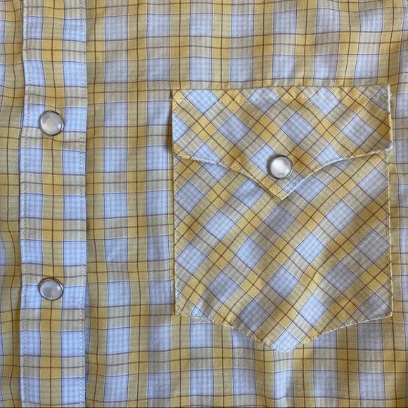 Panhandle Slim Retro Pearl Snap Button Down Yellow Plaid Vintage Shirt - Picture 5 of 12